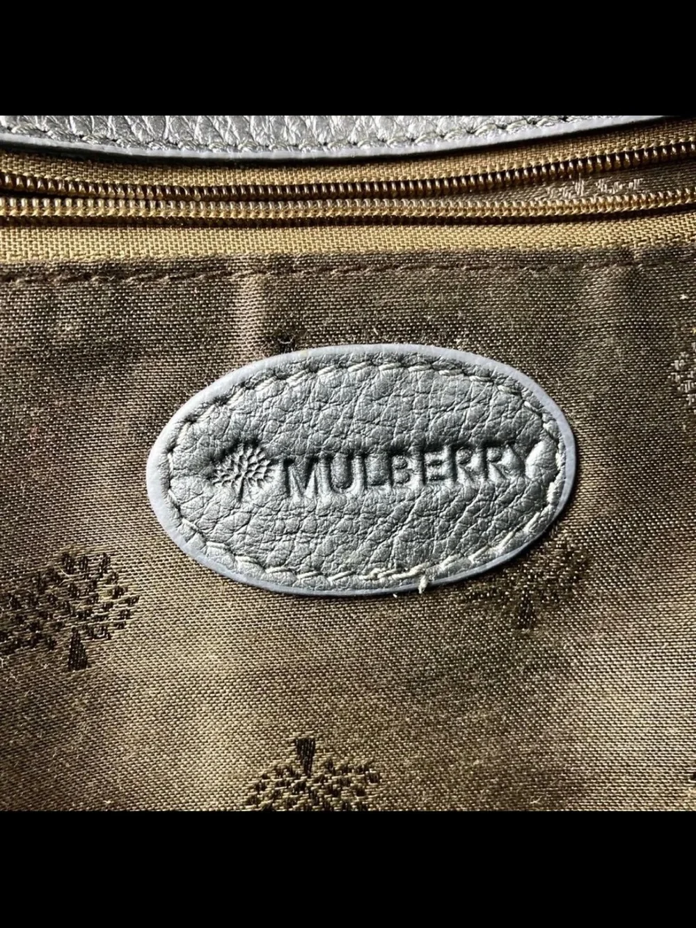 Mulberry Metallic Pewter Leather Shoulder Bag with Stud Embellishments